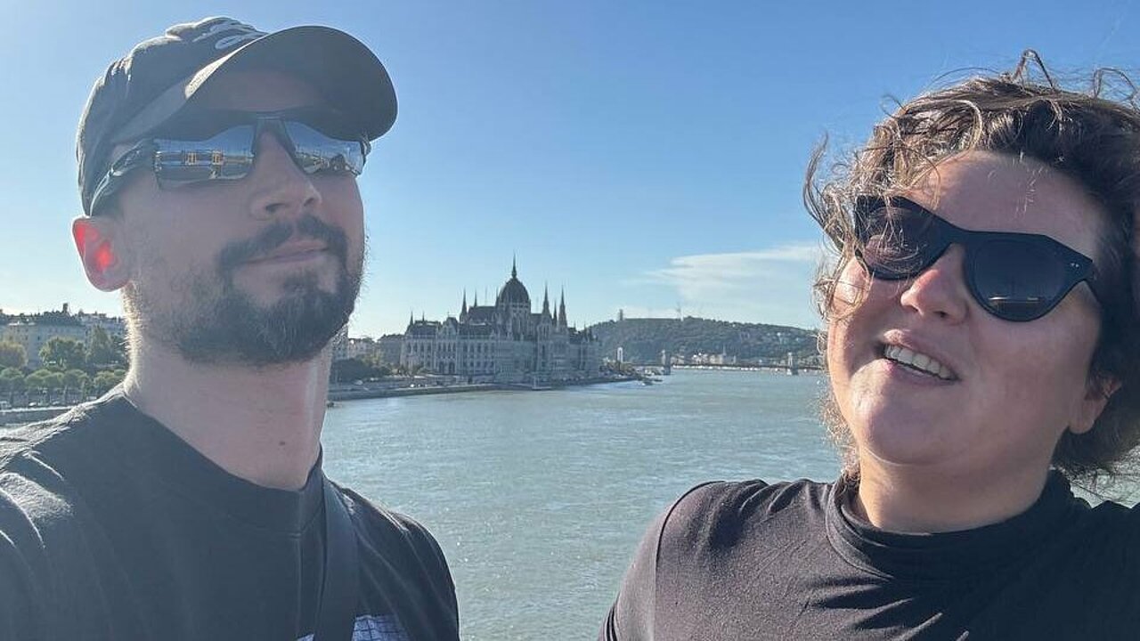 James and Bek on the Danube in Budapest.