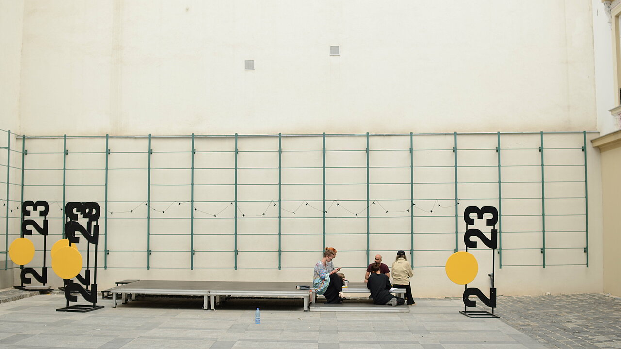 in the courtyard of Center for Projects