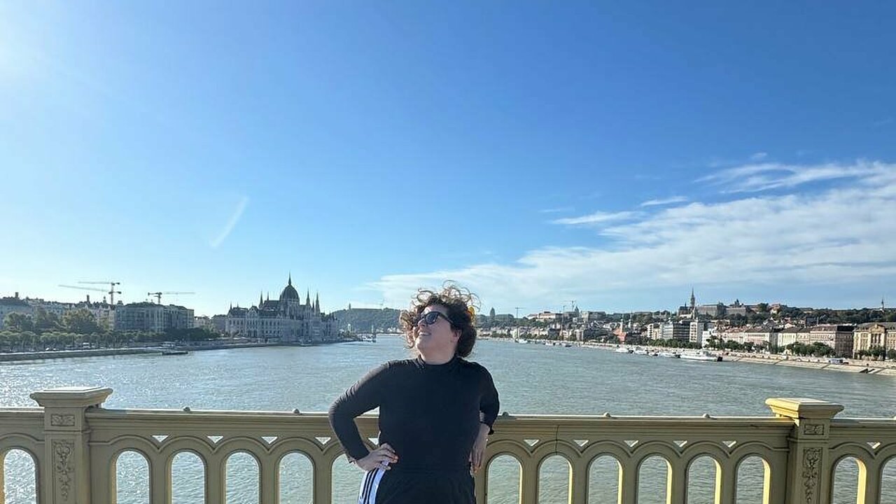 Bek Berger in front of the Danube in Budapest